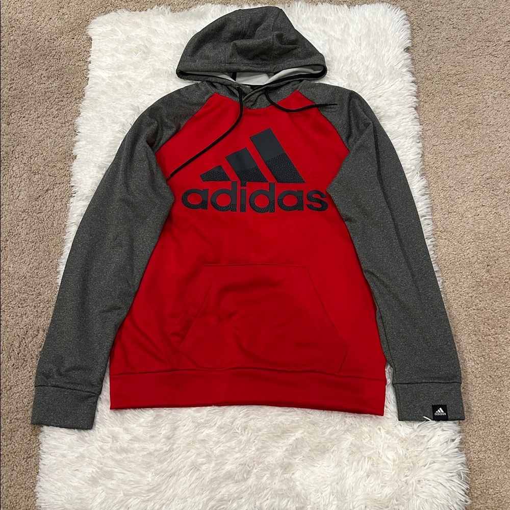 Adidas Red and charcoal gray black Logo Hoodie